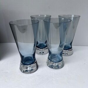 Movado Rare Art Glass Tumblers Set of 4 Blue Clear Two Tone‎ Flared Top